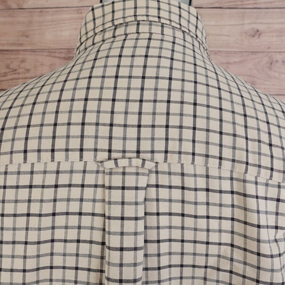 ROUNDTREE & YORKE OXFORD BEIGE CHECK BUTTON DOWN SHIRT MENS SIZE L LARGE - Picture 6 of 7